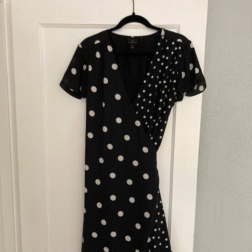 Worthington Black and White Polka Dot Wrap Dress